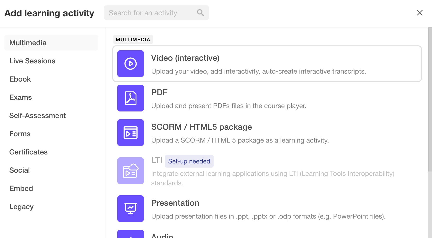 LearnWorldsで使えるコンテンツタイプ
